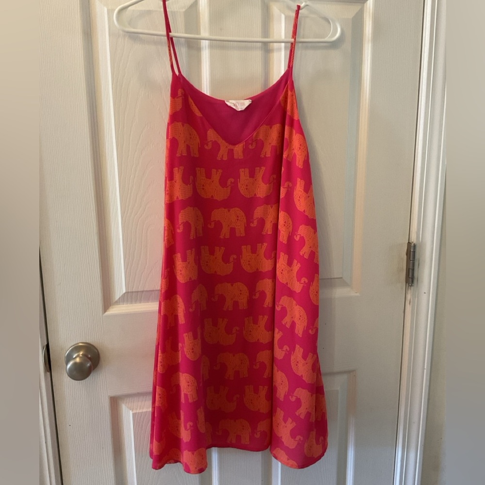 Peach Love California Woman’s Large Pink/Orange Elephant Print Mini Dress
